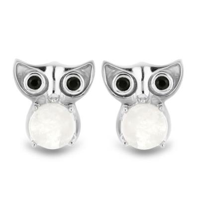 STERLING SILVER RAINBOW MOONSTONE & BLACK SPINEL OWL EARRINGS – WHOLESALE GEMSTONE JEWELRY